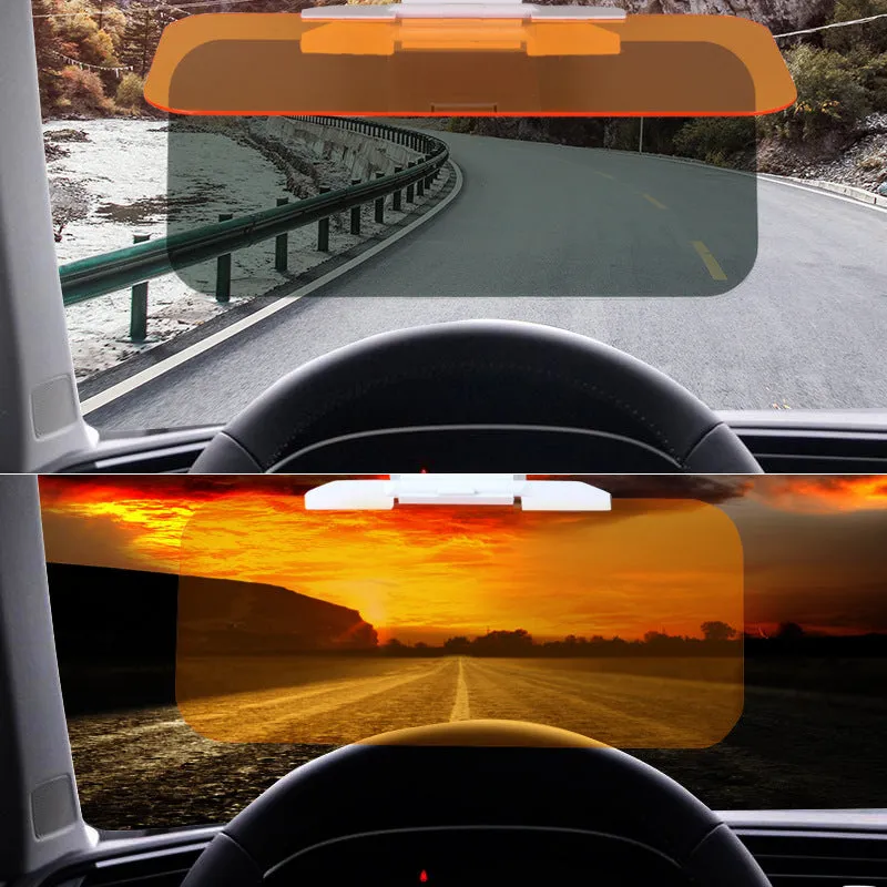 Yellow car anti-glare sun visor with acrylic lens and ABS button for UV protection and glare reduction