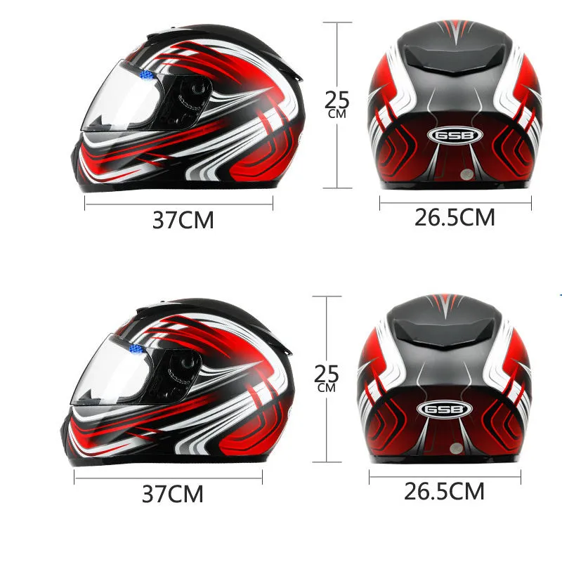Blue full face motorcycle helmet with drop down sun visor, ABS shell, sized L and XL