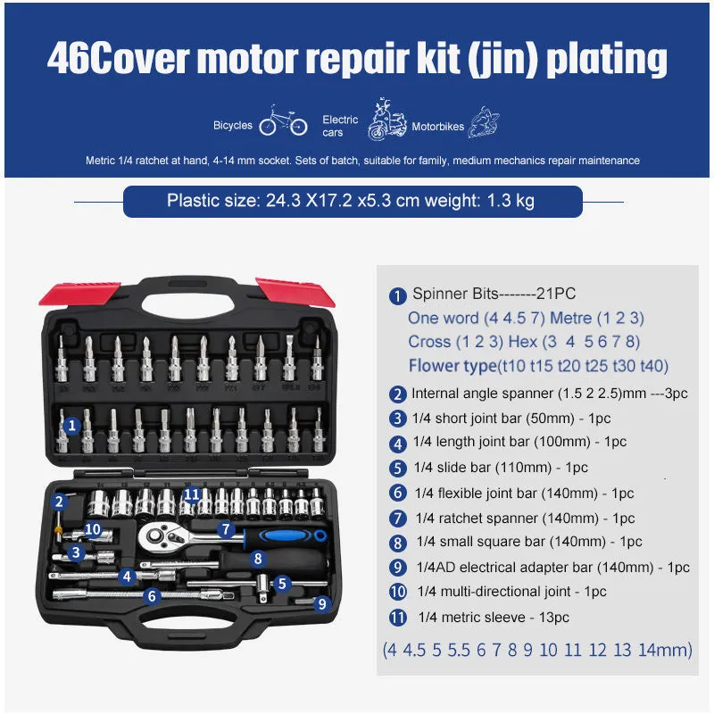 Cr-V chromium vanadium steel socket ratchet wrench set with nickel-plated finish for DIY and auto repair.