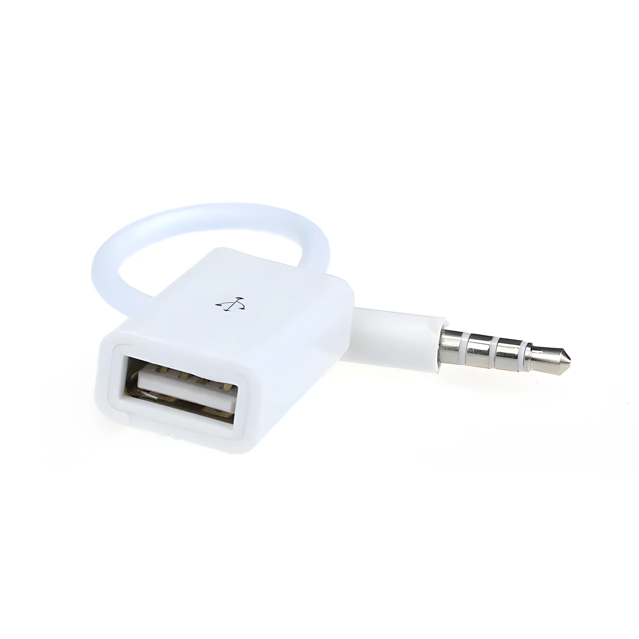 White USB to 3.5mm AUX audio adapter cable for 12V car CD player