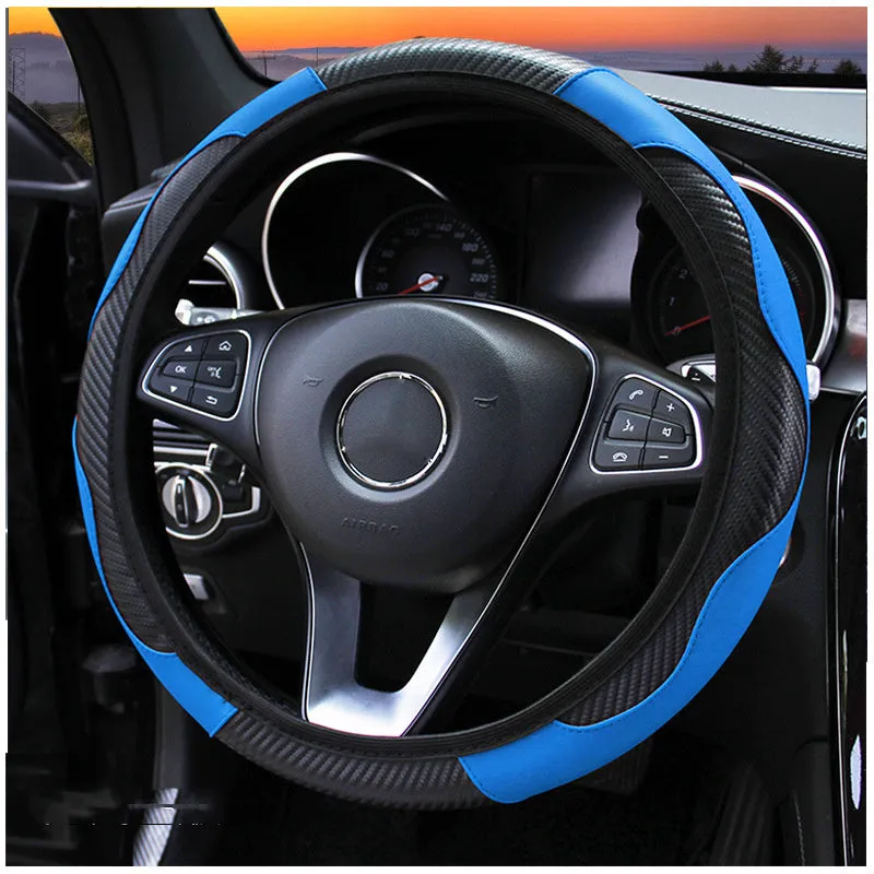 Carbon fibre sports steering wheel cover with elastic band for 38cm sedan wheels