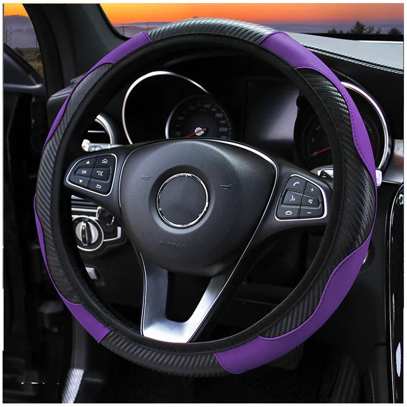 Carbon fibre sports steering wheel cover with elastic band for 38cm sedan wheels