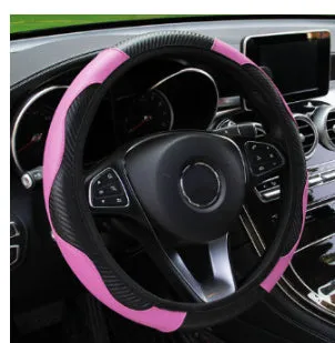 Carbon fibre sports steering wheel cover with elastic band for 38cm sedan wheels