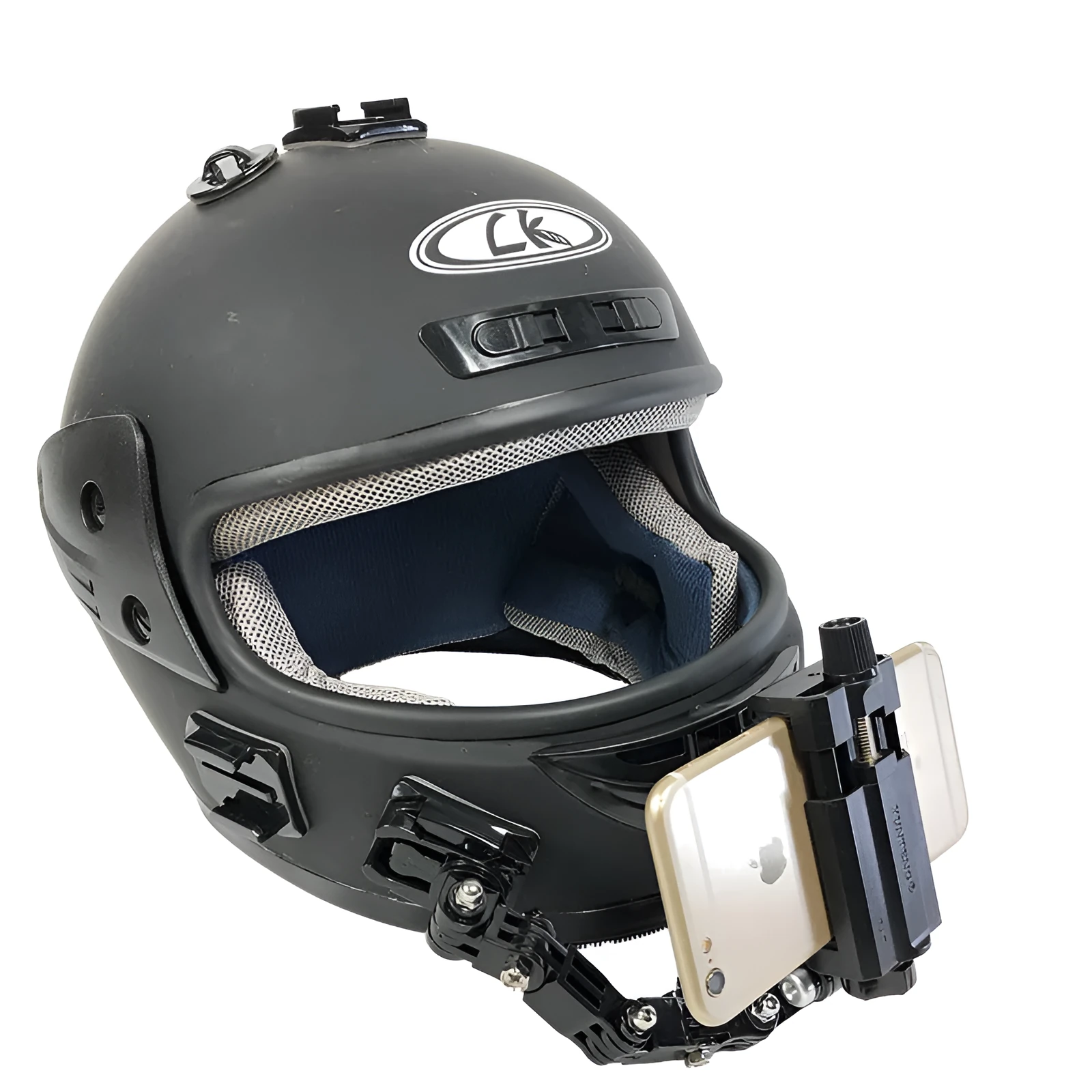 Black ABS stainless steel camera bracket for motorcycle helmet mobile phone holder