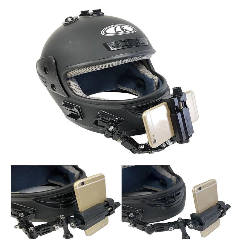 Black ABS stainless steel camera bracket for motorcycle helmet mobile phone holder