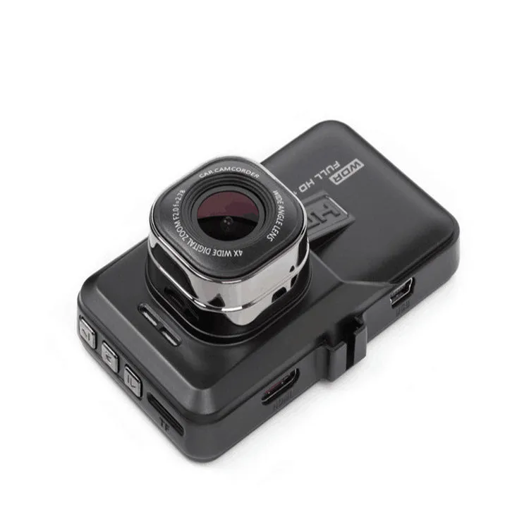 Black hidden driving recorder with 3.0 inch screen mounted on car windshield showing 170 degree wide angle HD 1080P recording