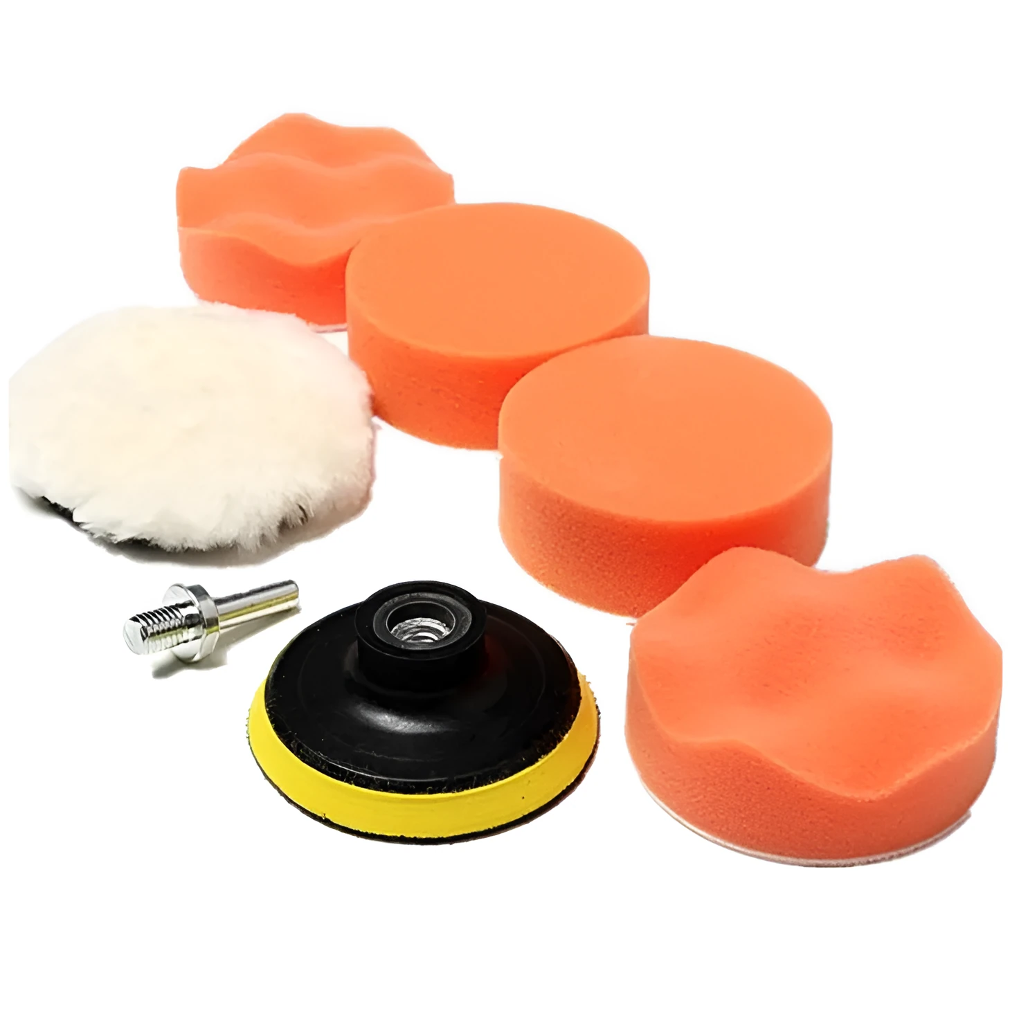 Set of seven 3 inch flat wave car polishing sponge wheels for paint correction and waxing