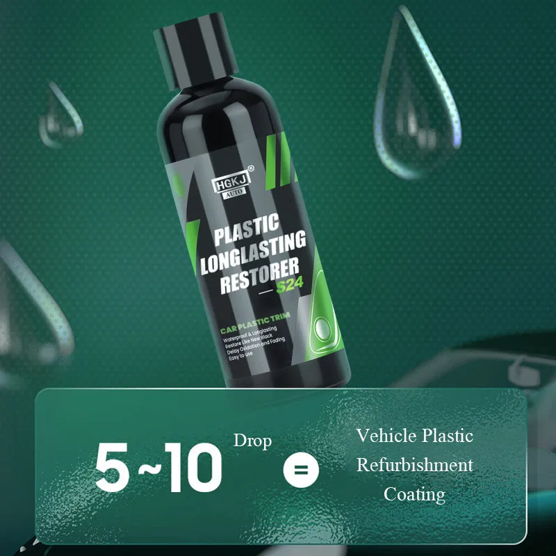 HGKJ-AUTO-S24 plastic refurbishment coating for automotive trim in 50ml, 100ml, and 300ml bottles with sponge applicator