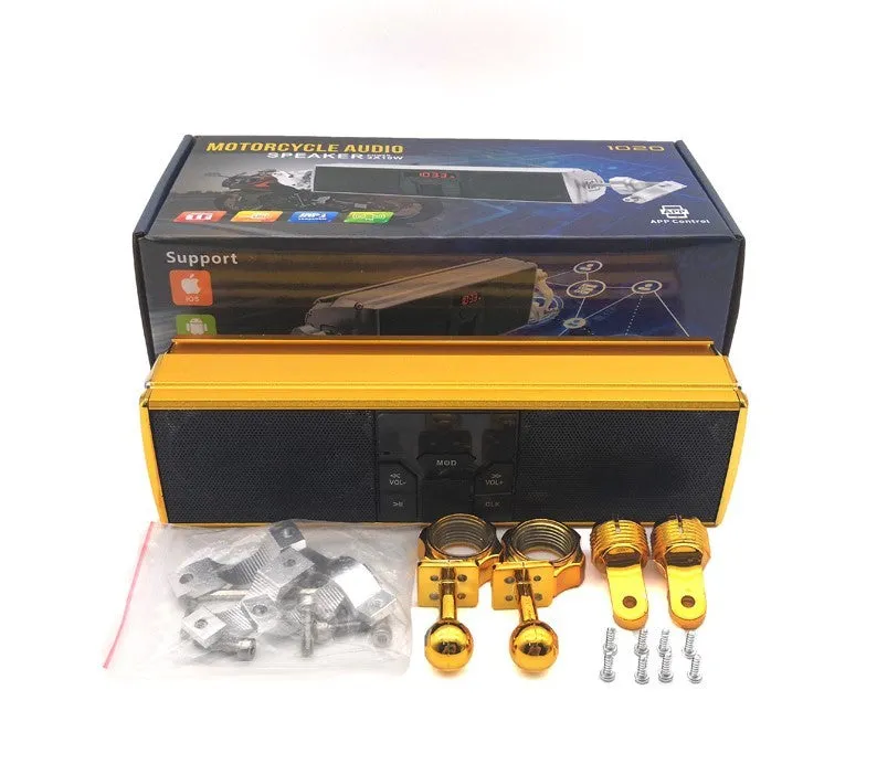 Waterproof motorcycle Bluetooth speaker with integrated car amplifier in aluminium housing colour silver