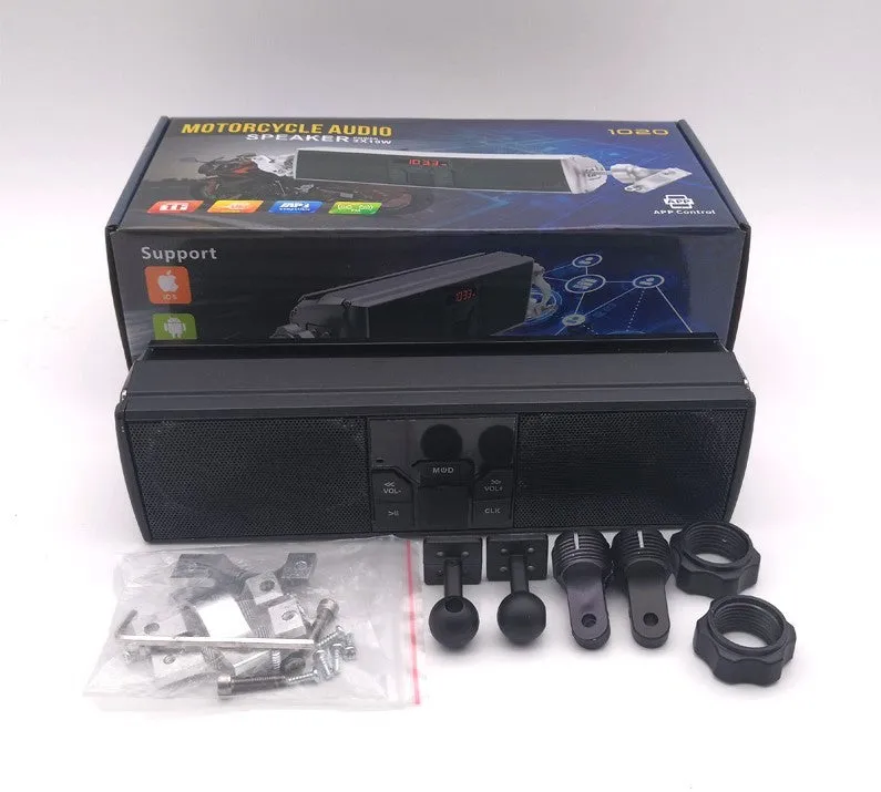 Waterproof motorcycle Bluetooth speaker with integrated car amplifier in aluminium housing colour silver