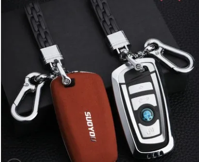 Suede key case with zinc alloy front frame in Classic Black, Charming Red, and Saddle Brown colour options