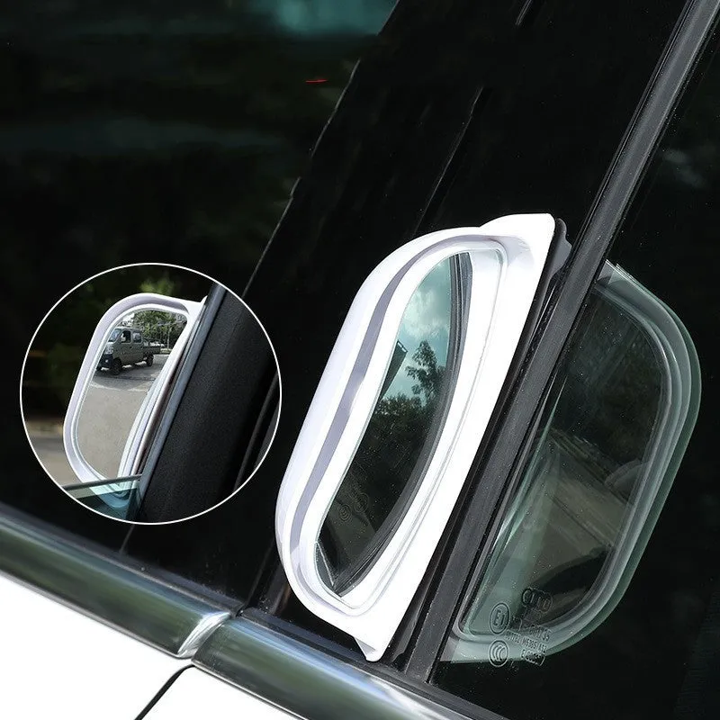 Black universal two-row wide-angle car mirror for blind spot visibility