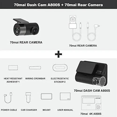 70mai A800S-1 4K dash cam mounted on car windscreen, black colour, 3-inch screen visible