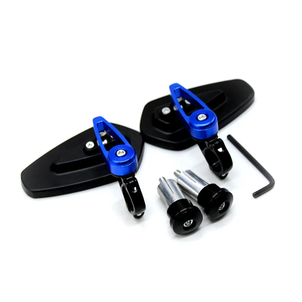 Motorcycle rearview mirror in black aluminium alloy with blue glass for 22mm handlebars