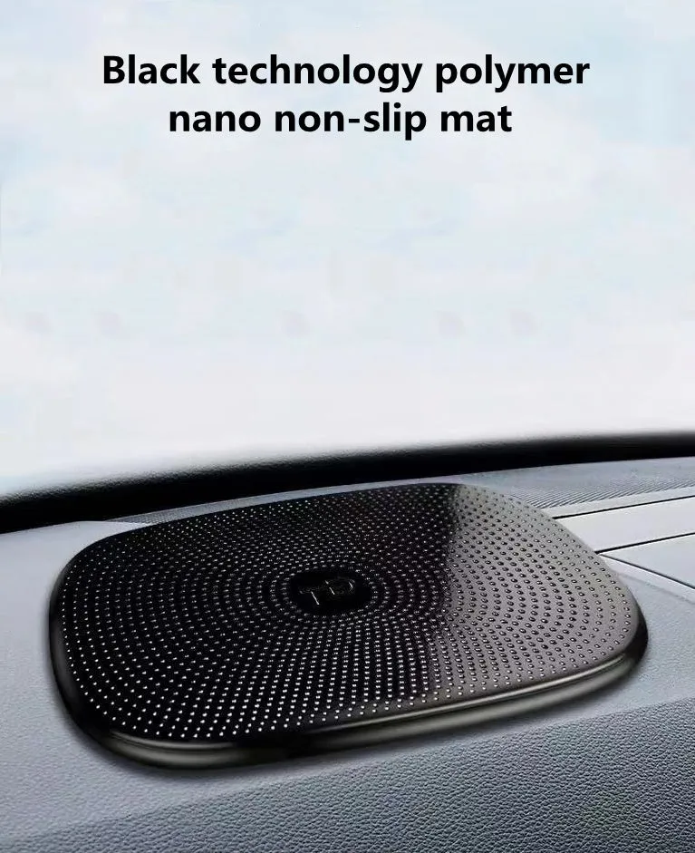Black PU nano non-slip mat for car dashboard holding a mobile phone securely