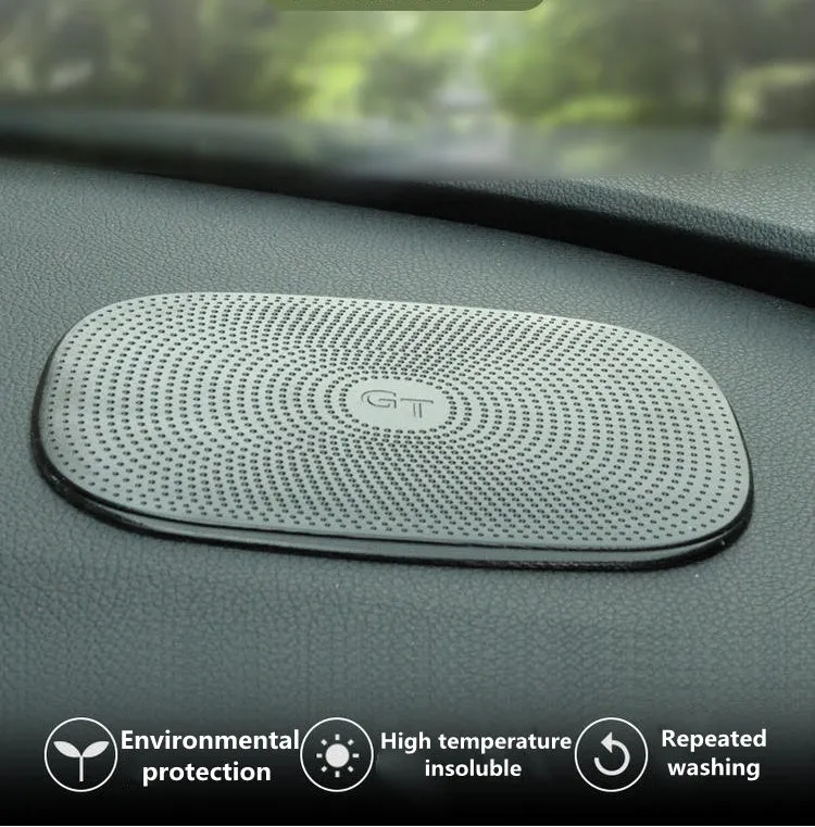Black PU nano non-slip mat for car dashboard holding a mobile phone securely