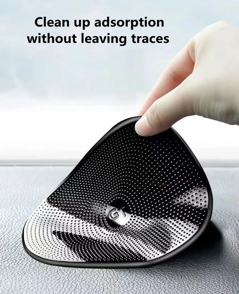 Black PU nano non-slip mat for car dashboard holding a mobile phone securely