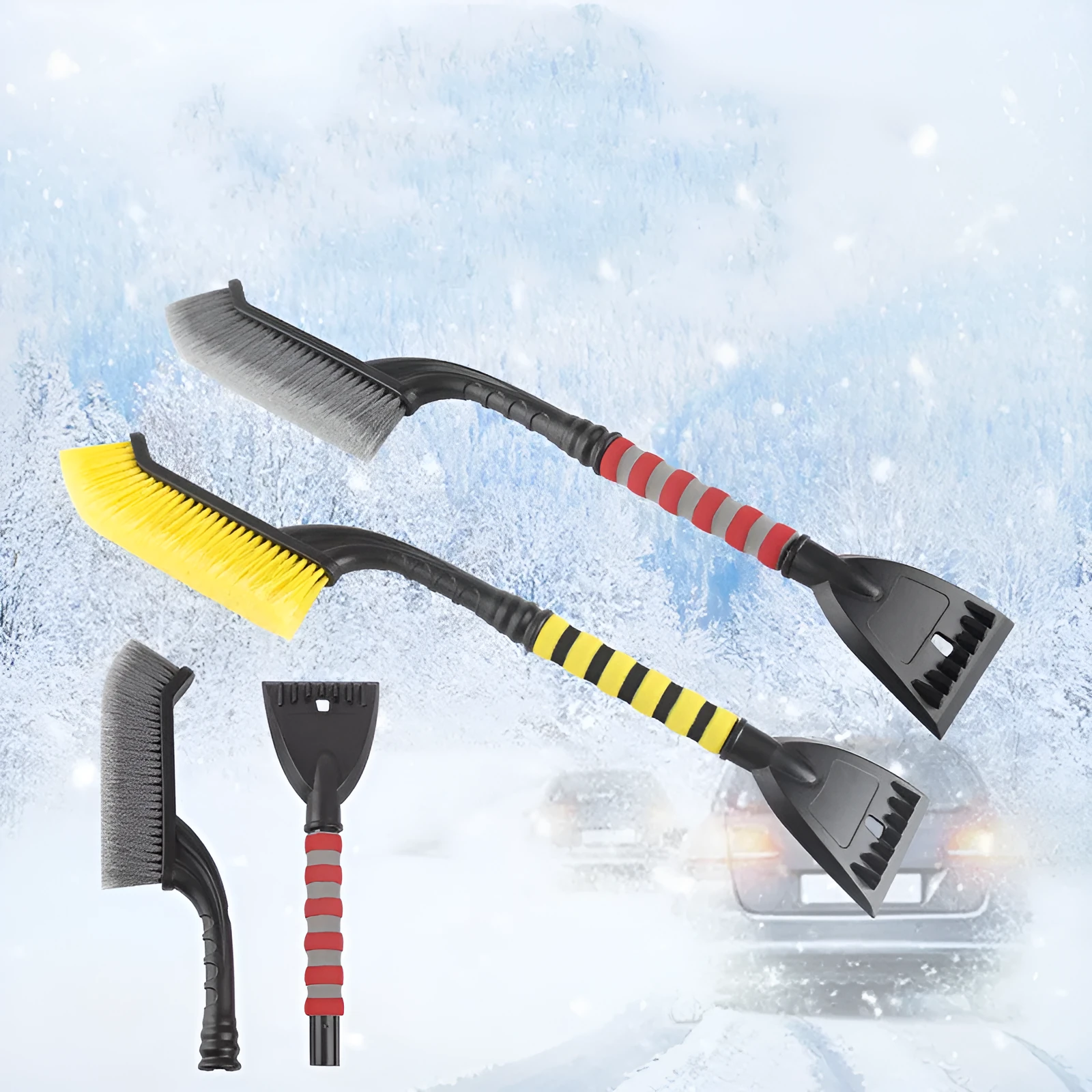 Disassembled car snow brush scraper 66 cm made from ABS PP and EVA materials in black red gray and yellow