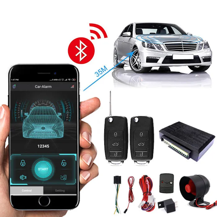 Black VT-300BT Bluetooth car alarm anti-theft device for 12V vehicles without remote control