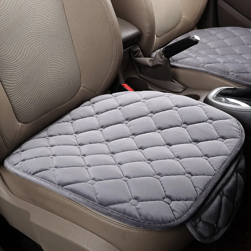 Car anti-slip seat cushion warming pad in plush and cotton filling for winter, five seats without backrest