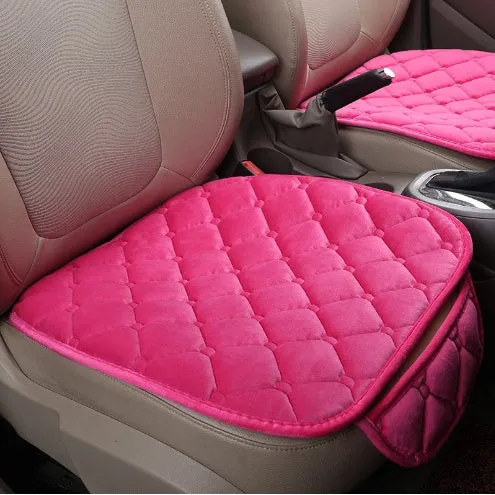 Car anti-slip seat cushion warming pad in plush and cotton filling for winter, five seats without backrest