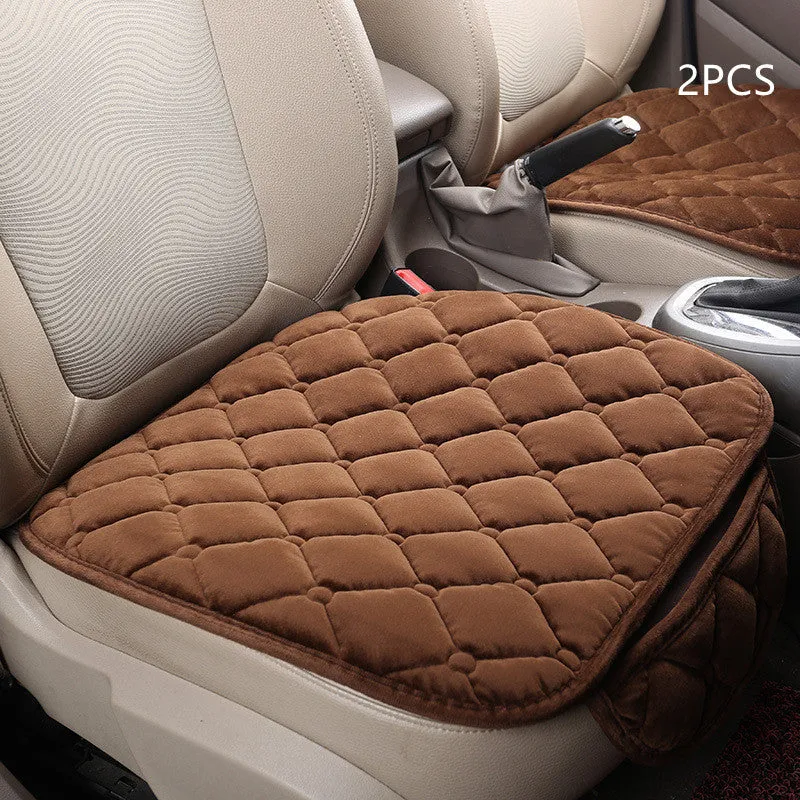 Car anti-slip seat cushion warming pad in plush and cotton filling for winter, five seats without backrest