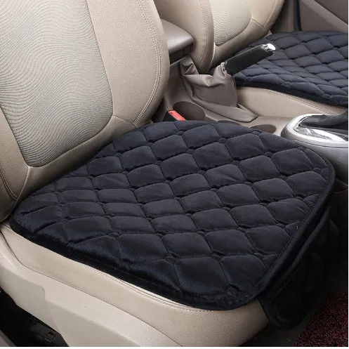 Car anti-slip seat cushion warming pad in plush and cotton filling for winter, five seats without backrest