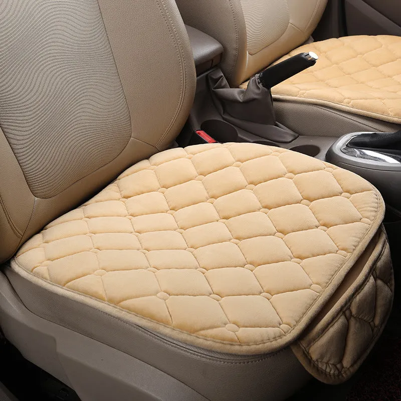 Car anti-slip seat cushion warming pad in plush and cotton filling for winter, five seats without backrest