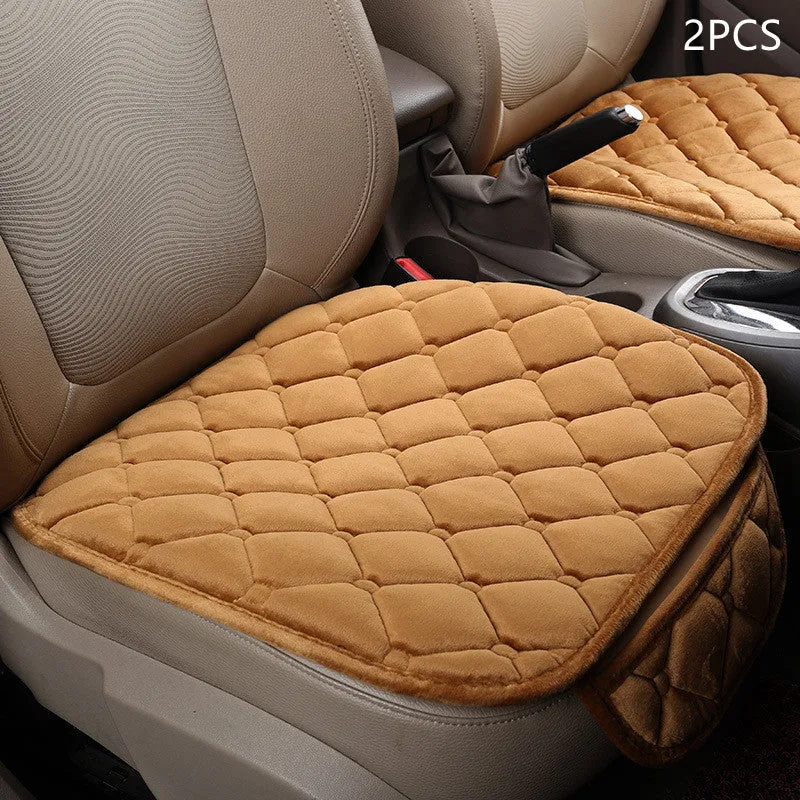 Car anti-slip seat cushion warming pad in plush and cotton filling for winter, five seats without backrest