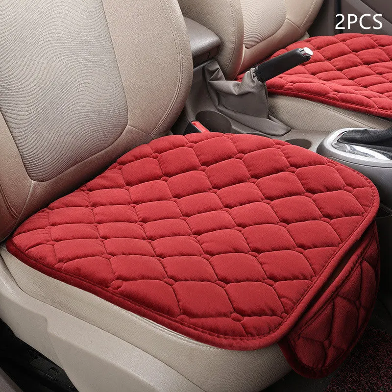Car anti-slip seat cushion warming pad in plush and cotton filling for winter, five seats without backrest