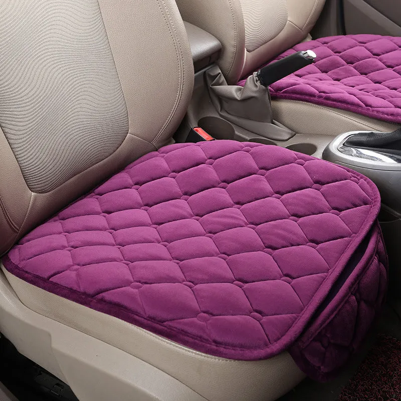 Car anti-slip seat cushion warming pad in plush and cotton filling for winter, five seats without backrest