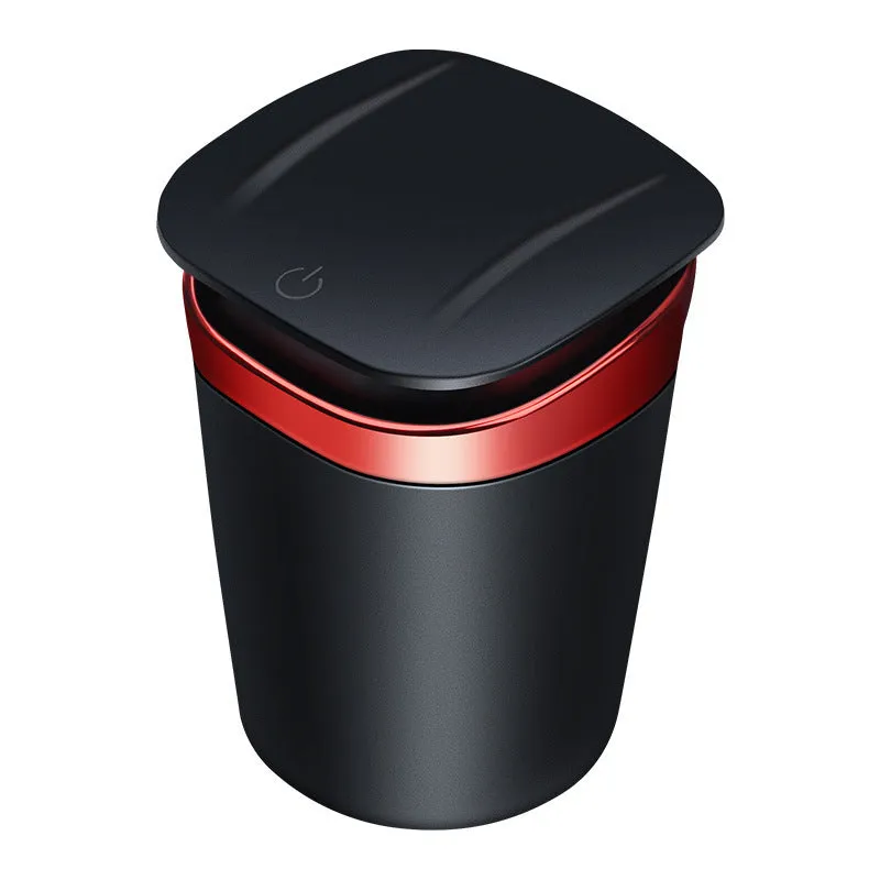 Portable metal car ashtray with automatic LED light in cool black colour, 105mm height