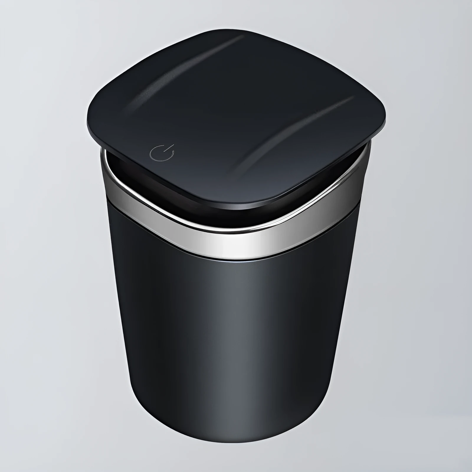 Portable metal car ashtray with automatic LED light in cool black colour, 105mm height