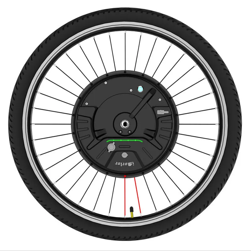 Yunzhilun 26-inch bicycle electric conversion kit showing hub motor wheel, lithium battery pack, and charger.