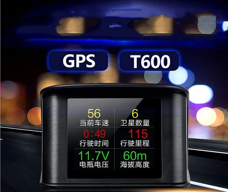 Smart car monitor HD LCD screen head-up display black 68x73x46mm with GPS input and USB power