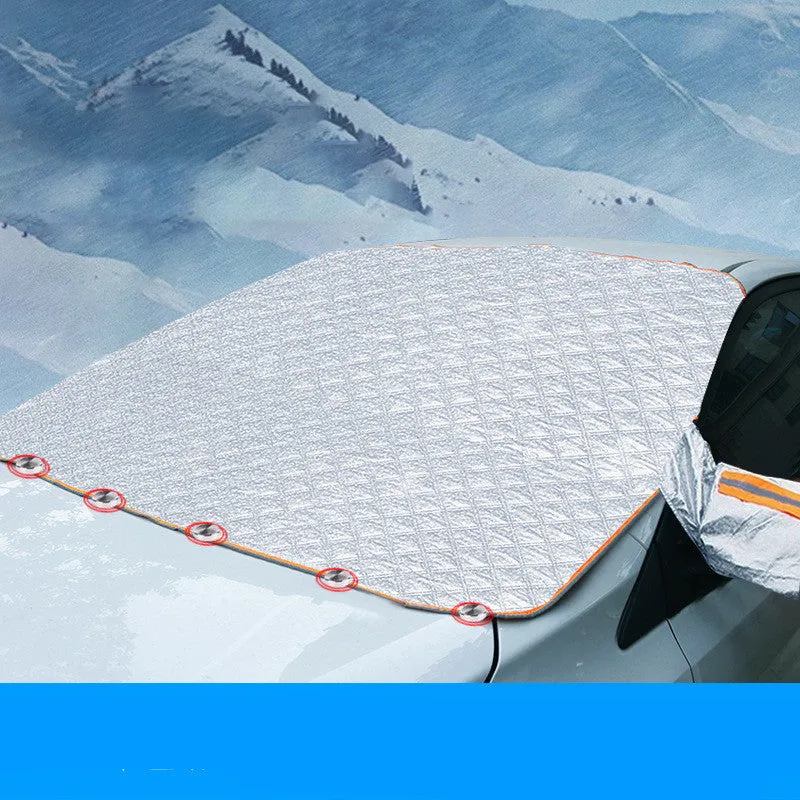 Magnetic anti frost snow cover for car windscreen, aluminium foil, with magnets and reflective strip, size 220x110cm