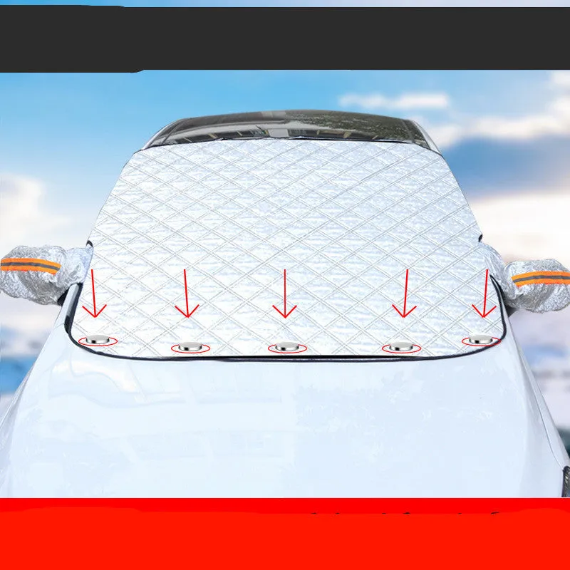 Magnetic anti frost snow cover for car windscreen, aluminium foil, with magnets and reflective strip, size 220x110cm
