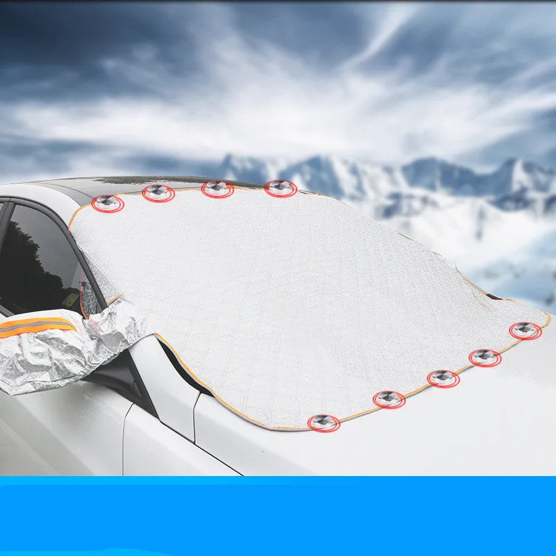 Magnetic anti frost snow cover for car windscreen, aluminium foil, with magnets and reflective strip, size 220x110cm