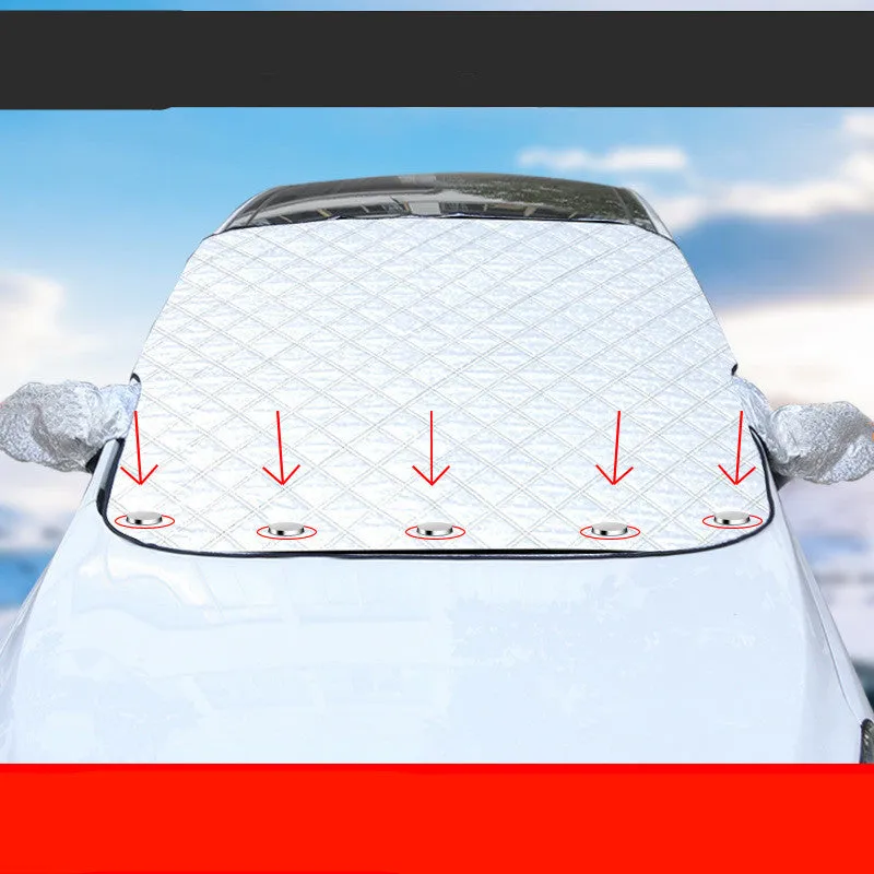 Magnetic anti frost snow cover for car windscreen, aluminium foil, with magnets and reflective strip, size 220x110cm
