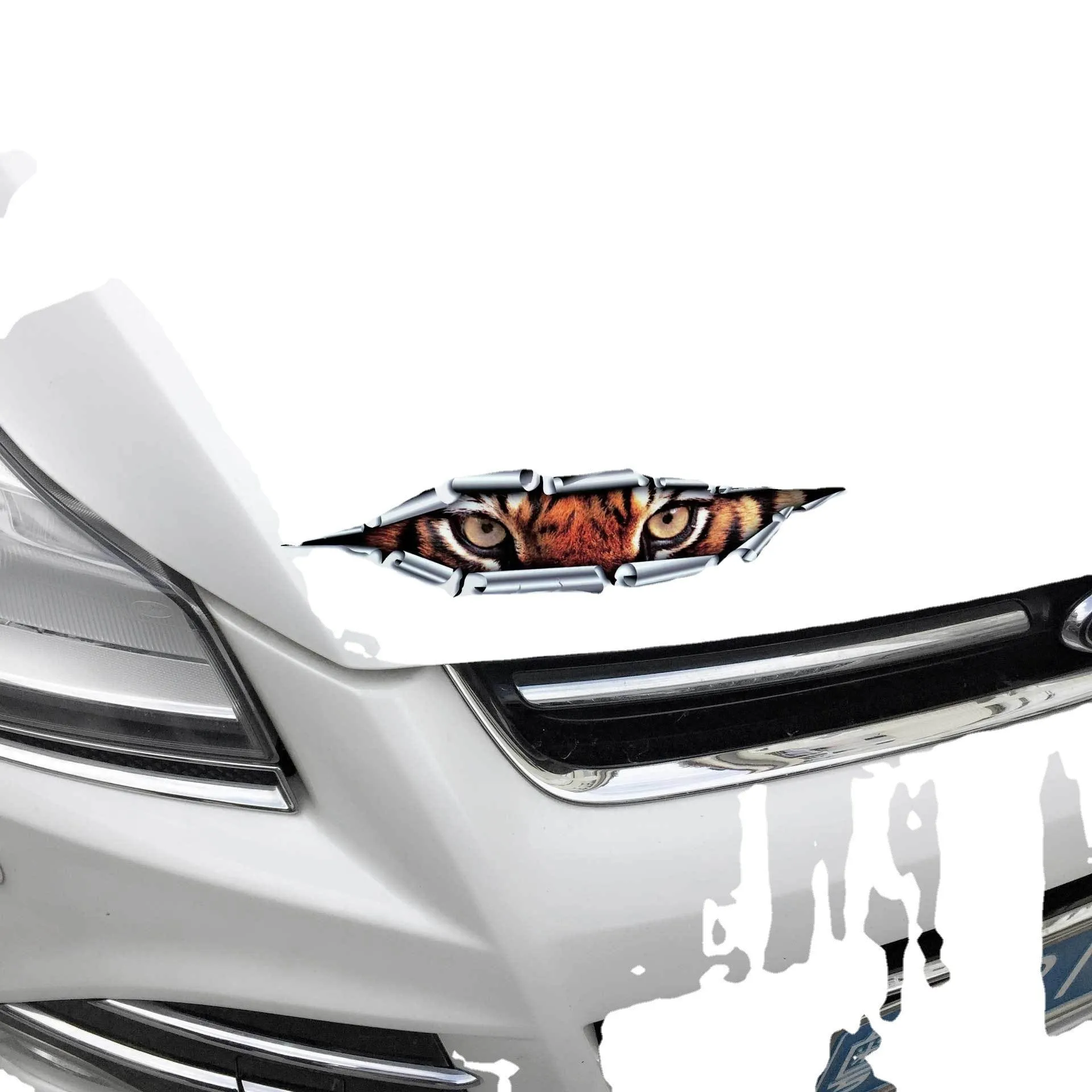 Tiger Eye and Eagle Eye design 3D car door sticker on PVC material, 10 by 35 cm.