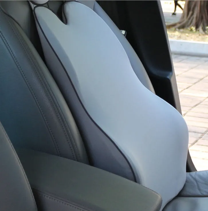 Car neck pillow and lumbar set with memory cotton filling in beige, black, and gray colour options