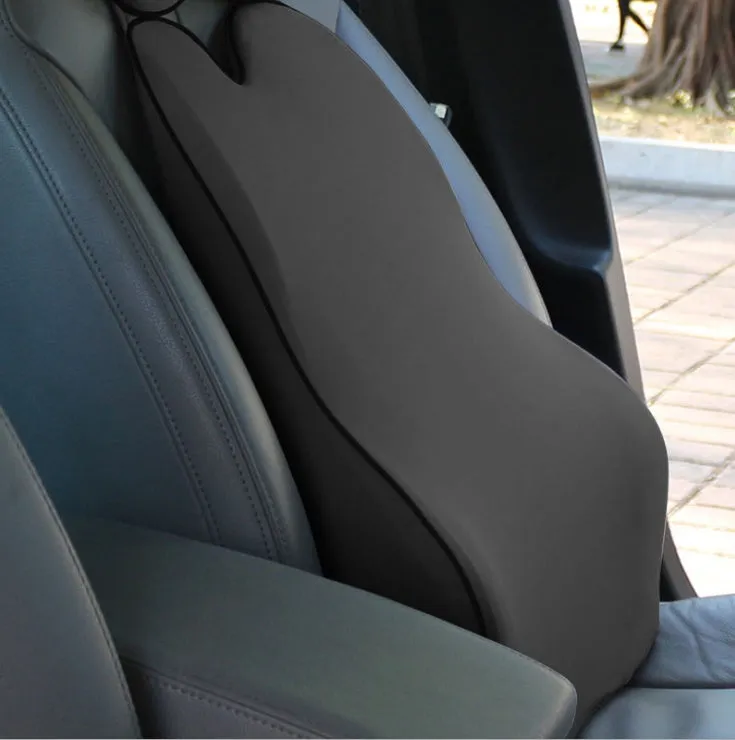 Car neck pillow and lumbar set with memory cotton filling in beige, black, and gray colour options