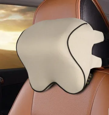 Car neck pillow and lumbar set with memory cotton filling in beige, black, and gray colour options
