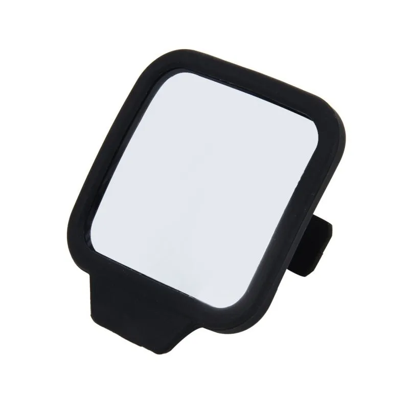 Compact car rear view mirror with plastic housing and glass surface, measuring 7x6x1cm.