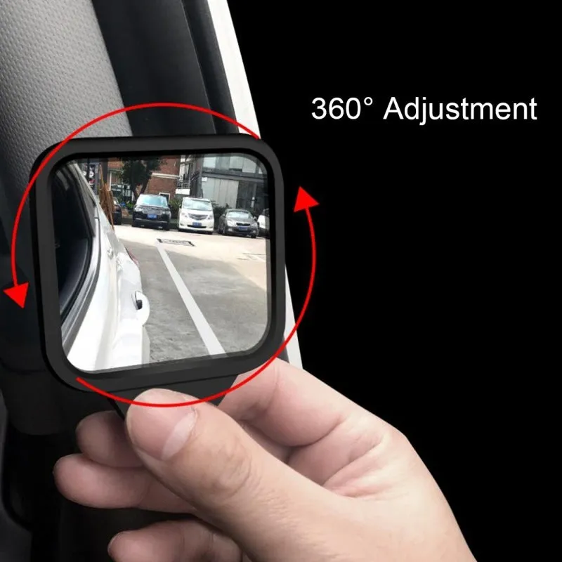 Compact car rear view mirror with plastic housing and glass surface, measuring 7x6x1cm.