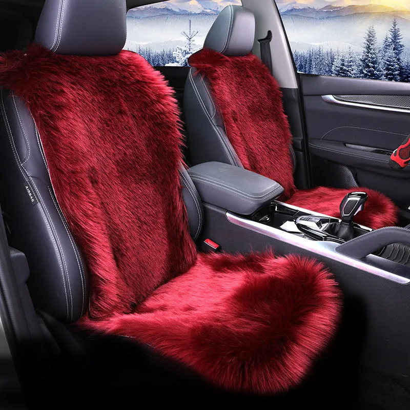 Three-piece plush car seat cushion set in gray for winter, universal fit for most vehicles