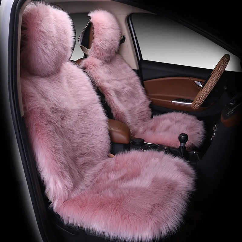 Three-piece plush car seat cushion set in gray for winter, universal fit for most vehicles