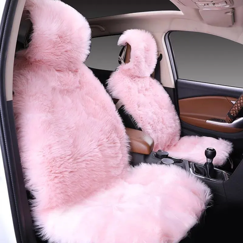 Three-piece plush car seat cushion set in gray for winter, universal fit for most vehicles