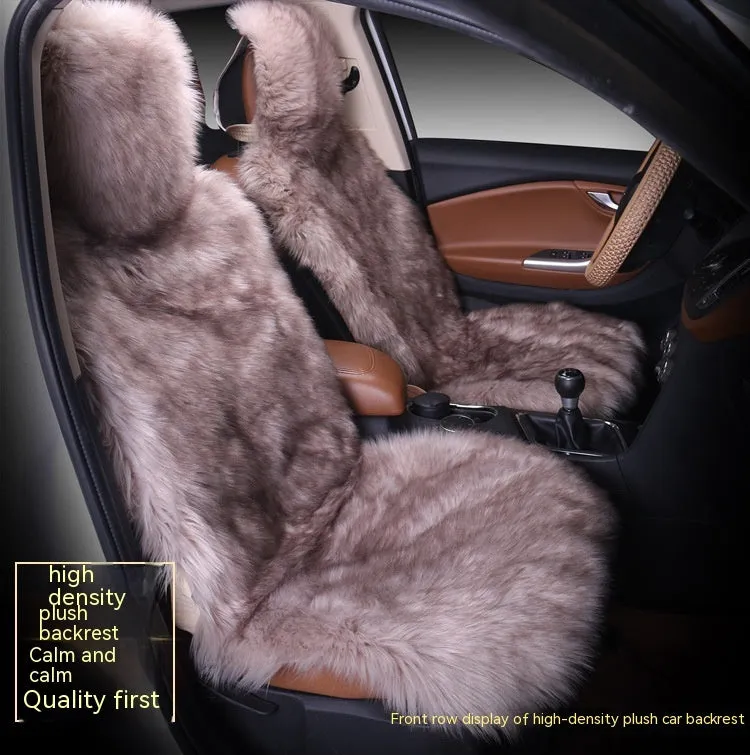 Three-piece plush car seat cushion set in gray for winter, universal fit for most vehicles