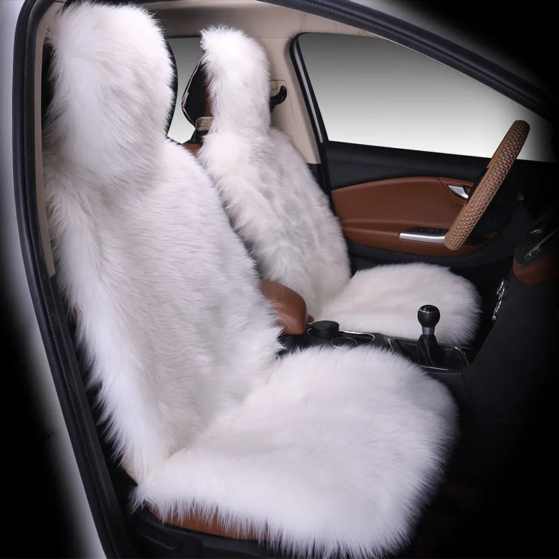 Three-piece plush car seat cushion set in gray for winter, universal fit for most vehicles